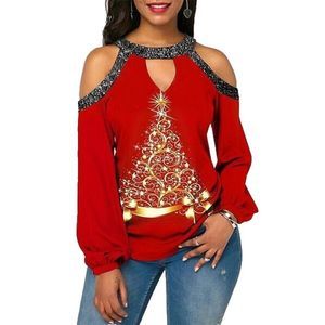 Danqi tree Red & Gold Christmas Tree Off-Shoulder Top Size XXL